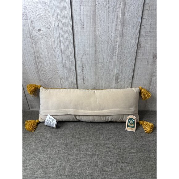 Peking Handcrafted Chi Chi Leopard Lumbar Hook Pillow Tassels Yellow White Wool - Picture 2 of 5